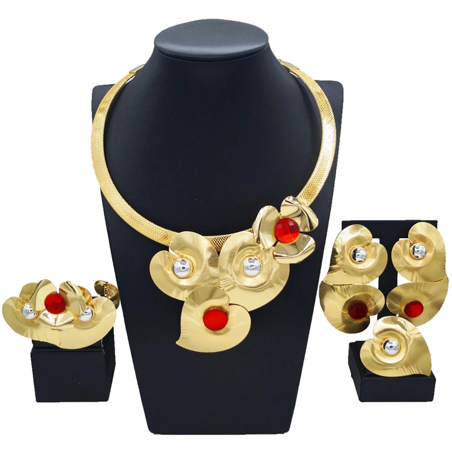 HN000630 Factory Direct Supply Jewelry Set Fashion Dubai Jewelry For Women 24 K Gold Plated Flower Design Jewels Earrings Bangle Necklace