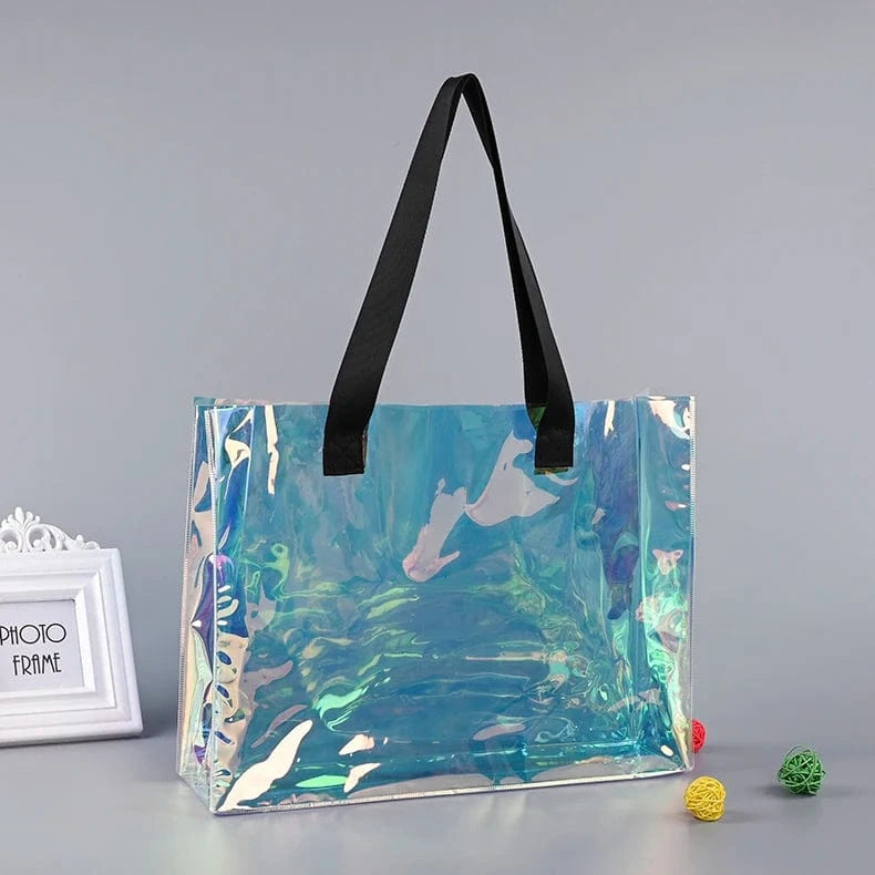 holographic(rainbow) Graceful transparent clear pvc tote beach bag