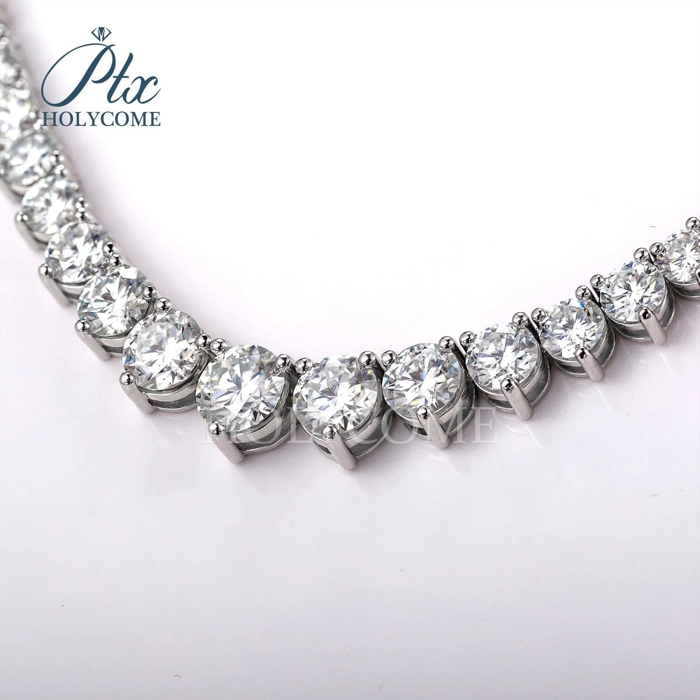 Holycome GRA Brilliant Round Cut 925 Sterling Silver Moissanite VVS Diamond Tennis Necklace Jewelry Customized For Women
