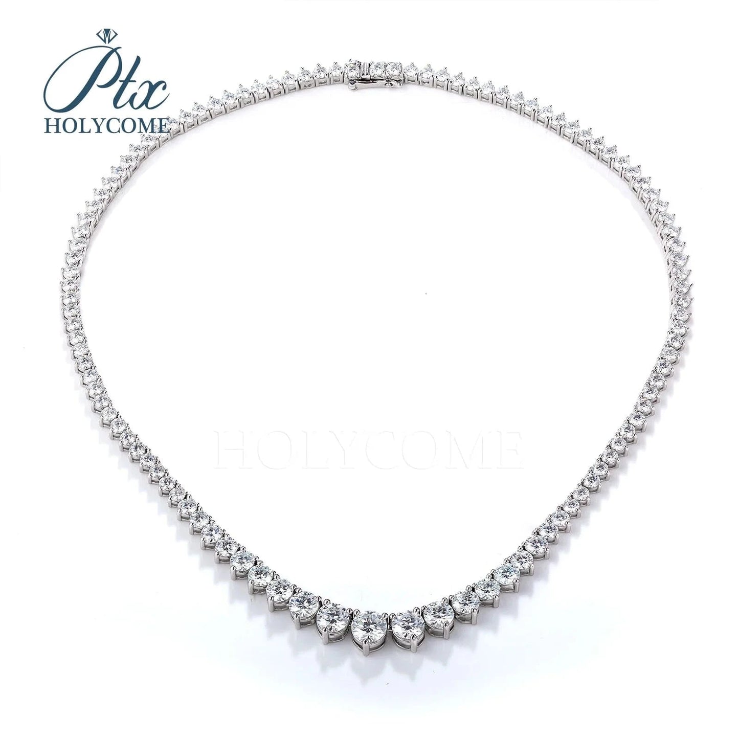 Holycome GRA Brilliant Round Cut 925 Sterling Silver Moissanite VVS Diamond Tennis Necklace Jewelry Customized For Women
