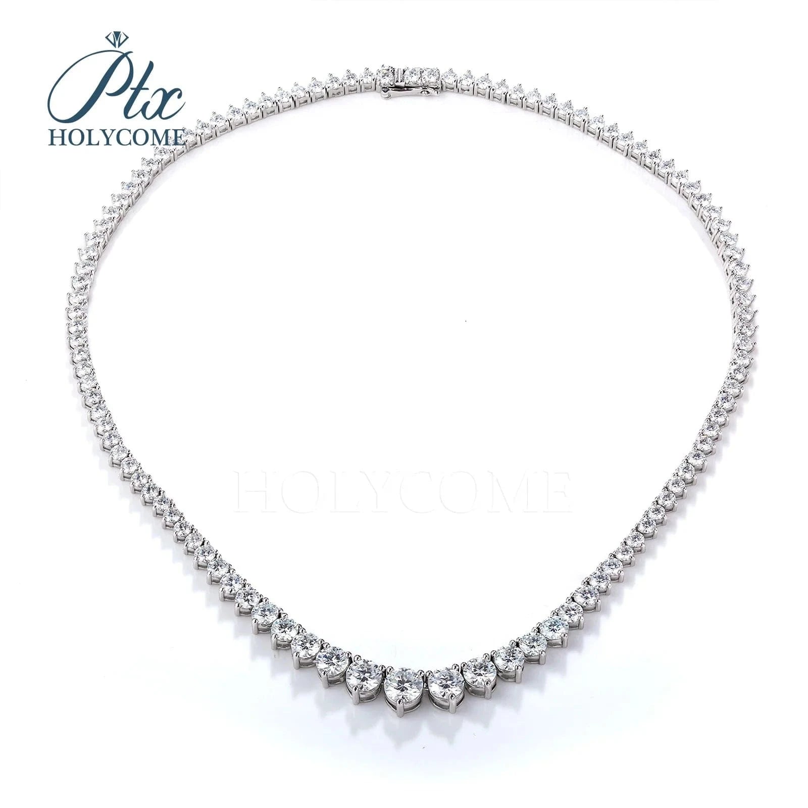 Holycome GRA Brilliant Round Cut 925 Sterling Silver Moissanite VVS Diamond Tennis Necklace Jewelry Customized For Women