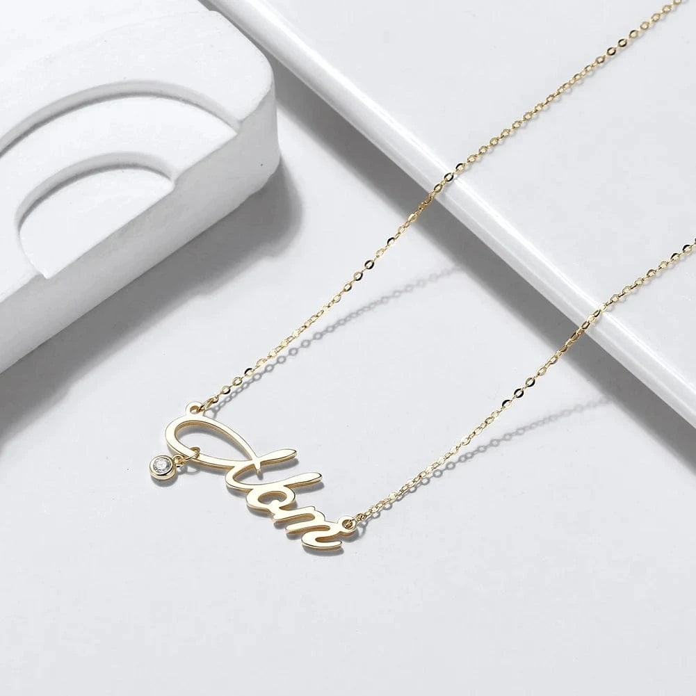 HON25-14K HON25 Dainty 14K Gold Plated Mom Necklace Silver Jewelry Cubic Zirconia Chain Necklaces Cute Pendant Mom Necklaces for Women