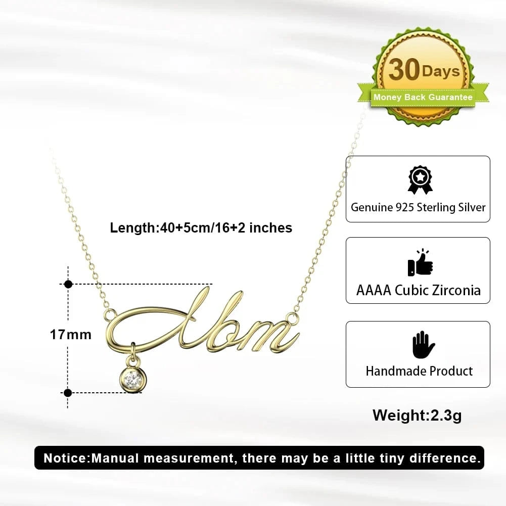 HON25-14K HON25 Dainty 14K Gold Plated Mom Necklace Silver Jewelry Cubic Zirconia Chain Necklaces Cute Pendant Mom Necklaces for Women