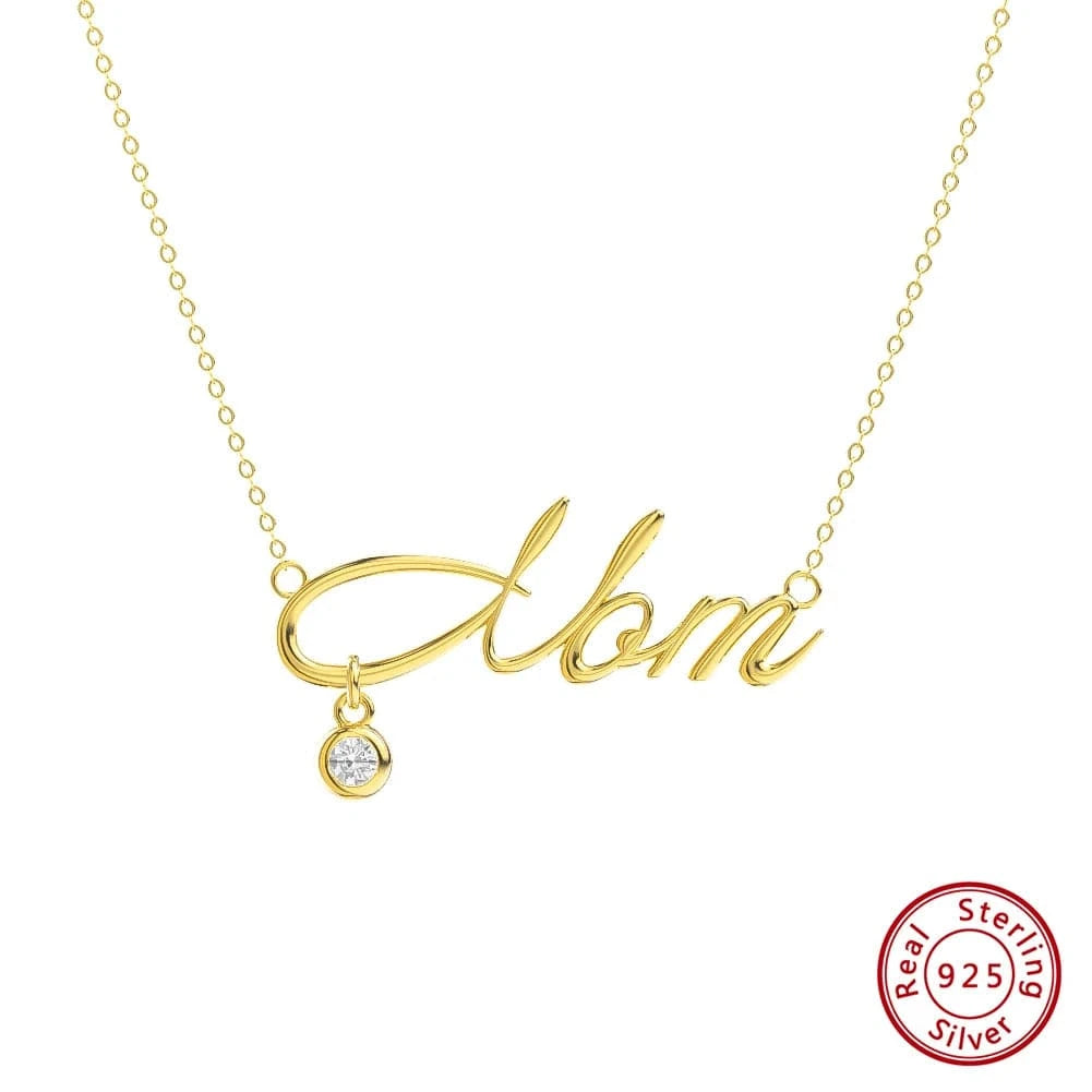 HON25-14K HON25 Dainty 14K Gold Plated Mom Necklace Silver Jewelry Cubic Zirconia Chain Necklaces Cute Pendant Mom Necklaces for Women