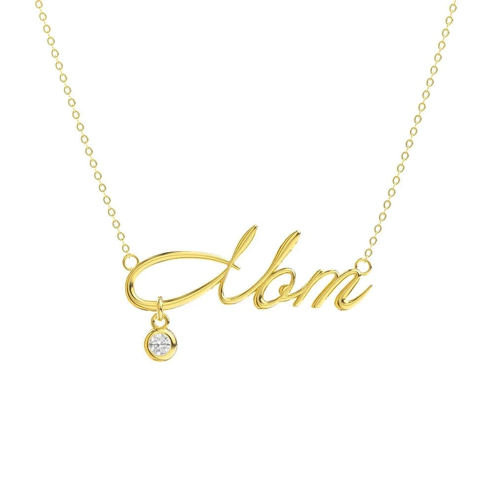HON25-14K HON25 Dainty 14K Gold Plated Mom Necklace Silver Jewelry Cubic Zirconia Chain Necklaces Cute Pendant Mom Necklaces for Women
