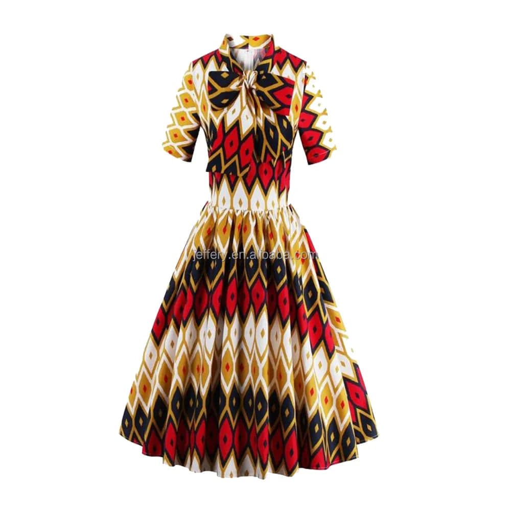 Hot autumn and winter women's retro hit color printing dress factory outlet african cocktail party dress