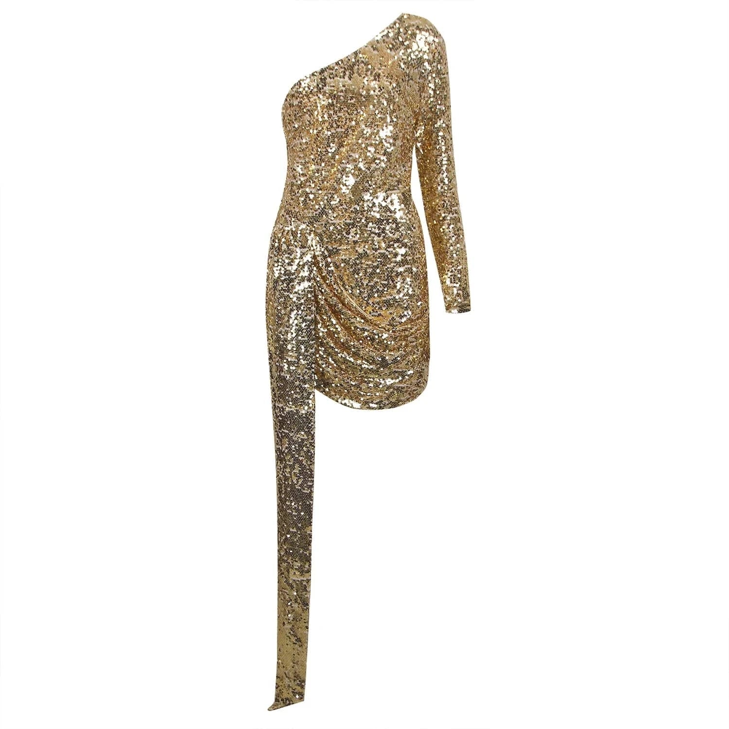 Hot party holiday celebration sexy one-shoulder long sleeve mini sequined cocktail dress