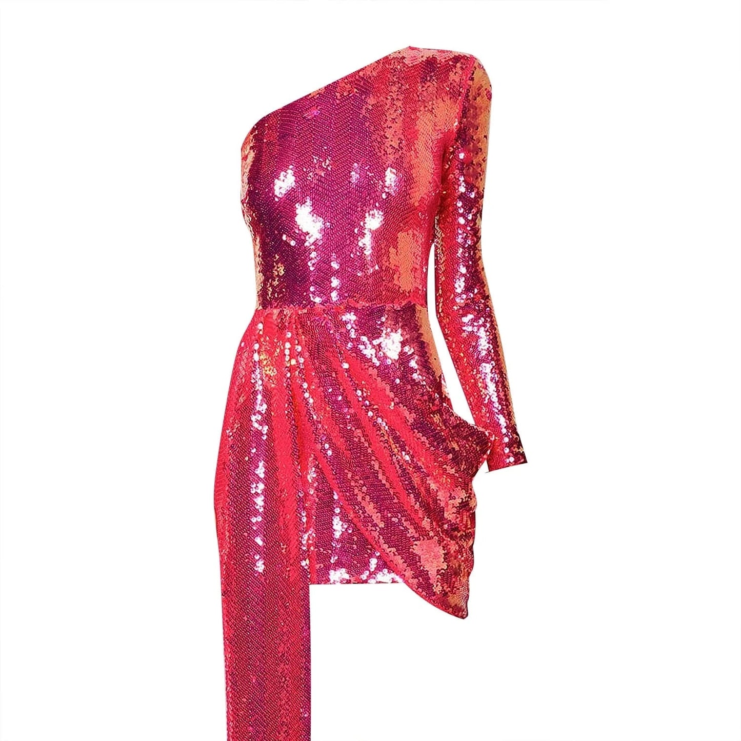 Hot party holiday celebration sexy one-shoulder long sleeve mini sequined cocktail dress