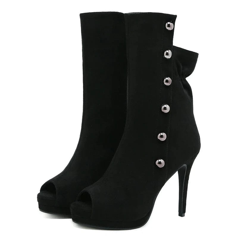 Hot sale 2024 European and American new women's rivet fish mouth double water platform boots 35-42