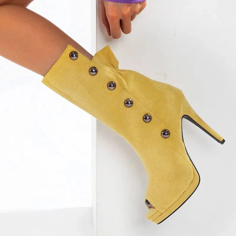 Hot sale 2024 European and American new women's rivet fish mouth double water platform boots 35-42