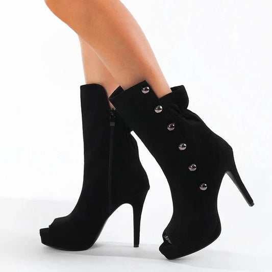 Hot sale 2024 European and American new women's rivet fish mouth double water platform boots 35-42