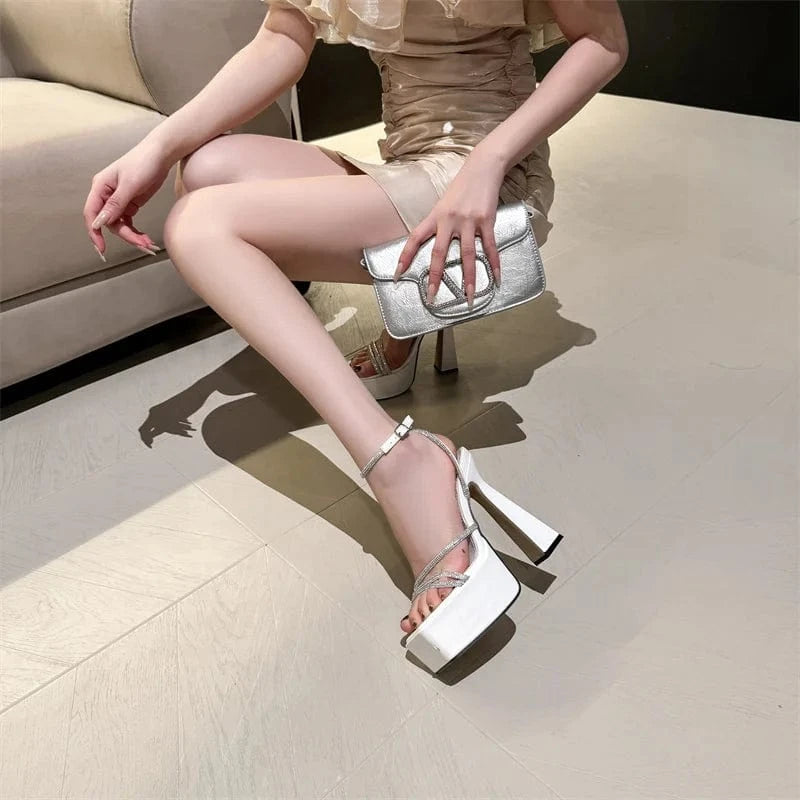 Hot sale 2024 New socialite rhinestone hollow open toe fashion sexy high heel sandals