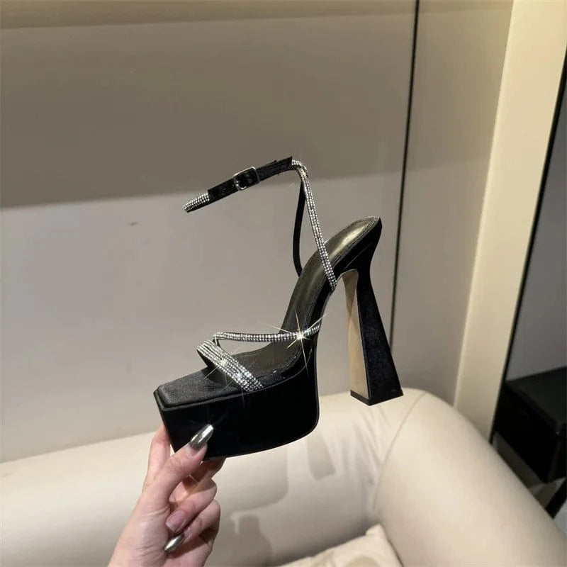 Hot sale 2024 New socialite rhinestone hollow open toe fashion sexy high heel sandals