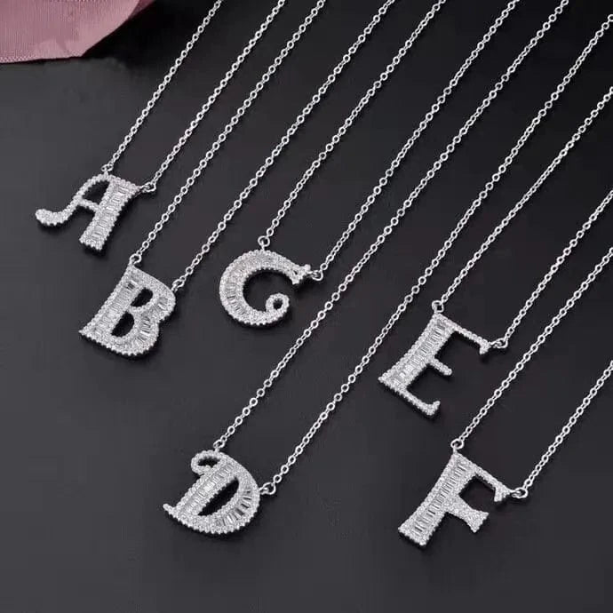 Hot Sale Alphabet Letter A-Z Pendant Charm Sterling Silver Jewelry 925 with CZ Stones Initial Necklace