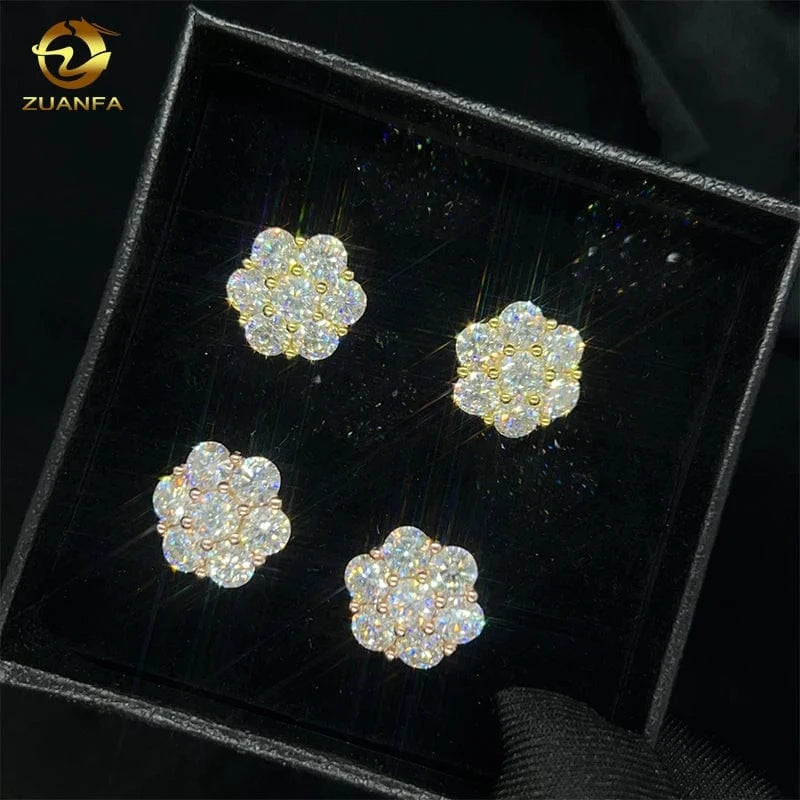 Hot sale dropshipping fashion jewelry earrings 18K gold plated 925 silver VVS-Fl GRA iced out screw back moissanite stud earring