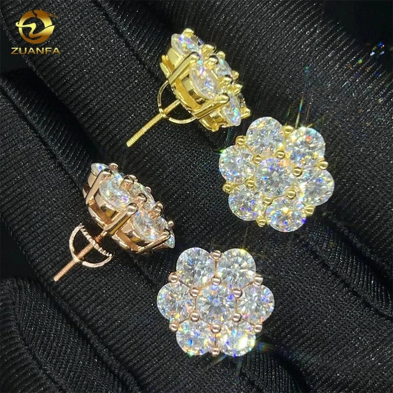 Hot sale dropshipping fashion jewelry earrings 18K gold plated 925 silver VVS-Fl GRA iced out screw back moissanite stud earring