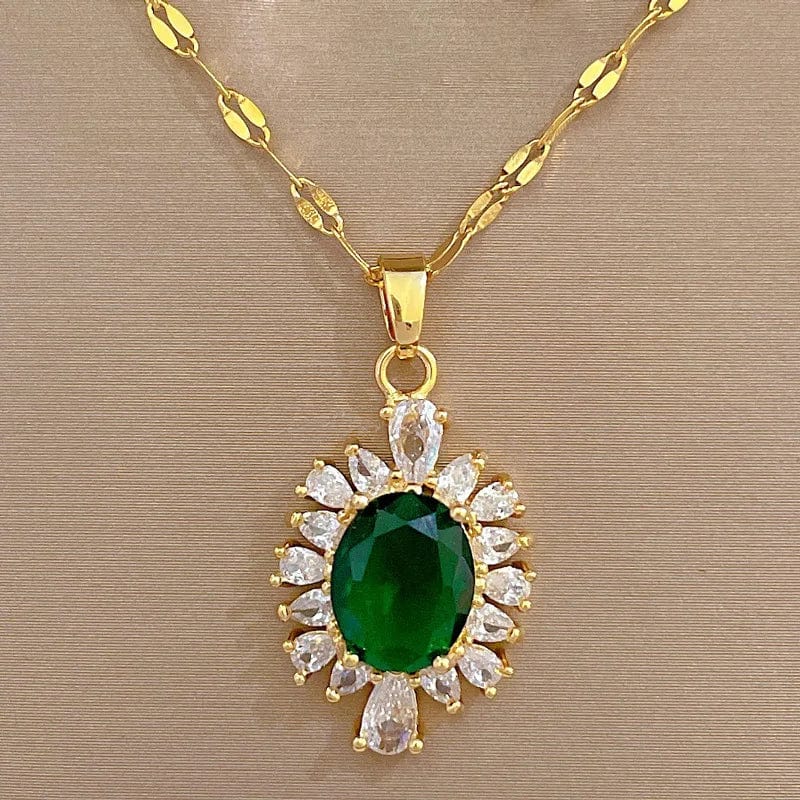 Hot Sale Fashion 18k Gold Plated Stainless Steel18k Gold Cubic Zirconia  Pendant Necklace And Earrings Jewelry Sets For Women