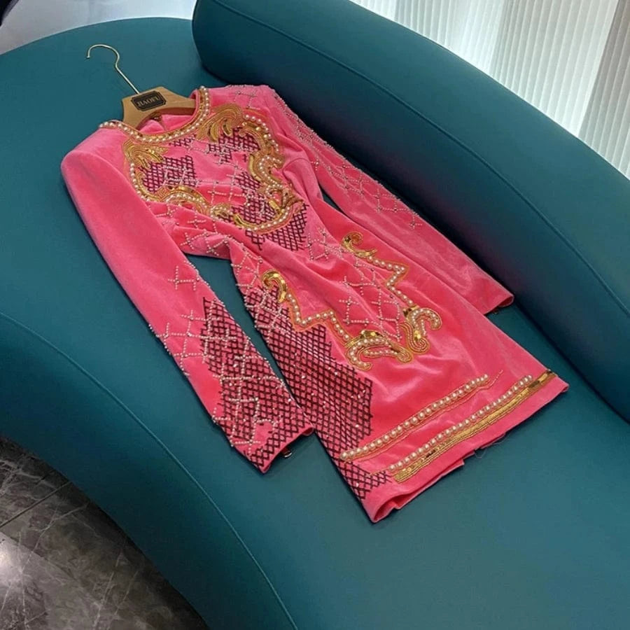 Hot Sale Fine Workmanship Embroidery Sequined Beading Lady Party Wear O-neckline Long Sleeve Woman Short Dress