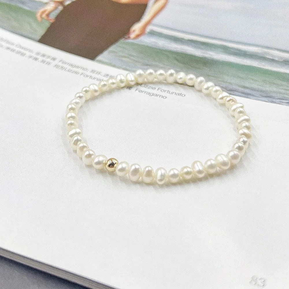 Hot sale high quality 14k gold filled  beaded freshwater pearl bracelet fashion jewelry for women