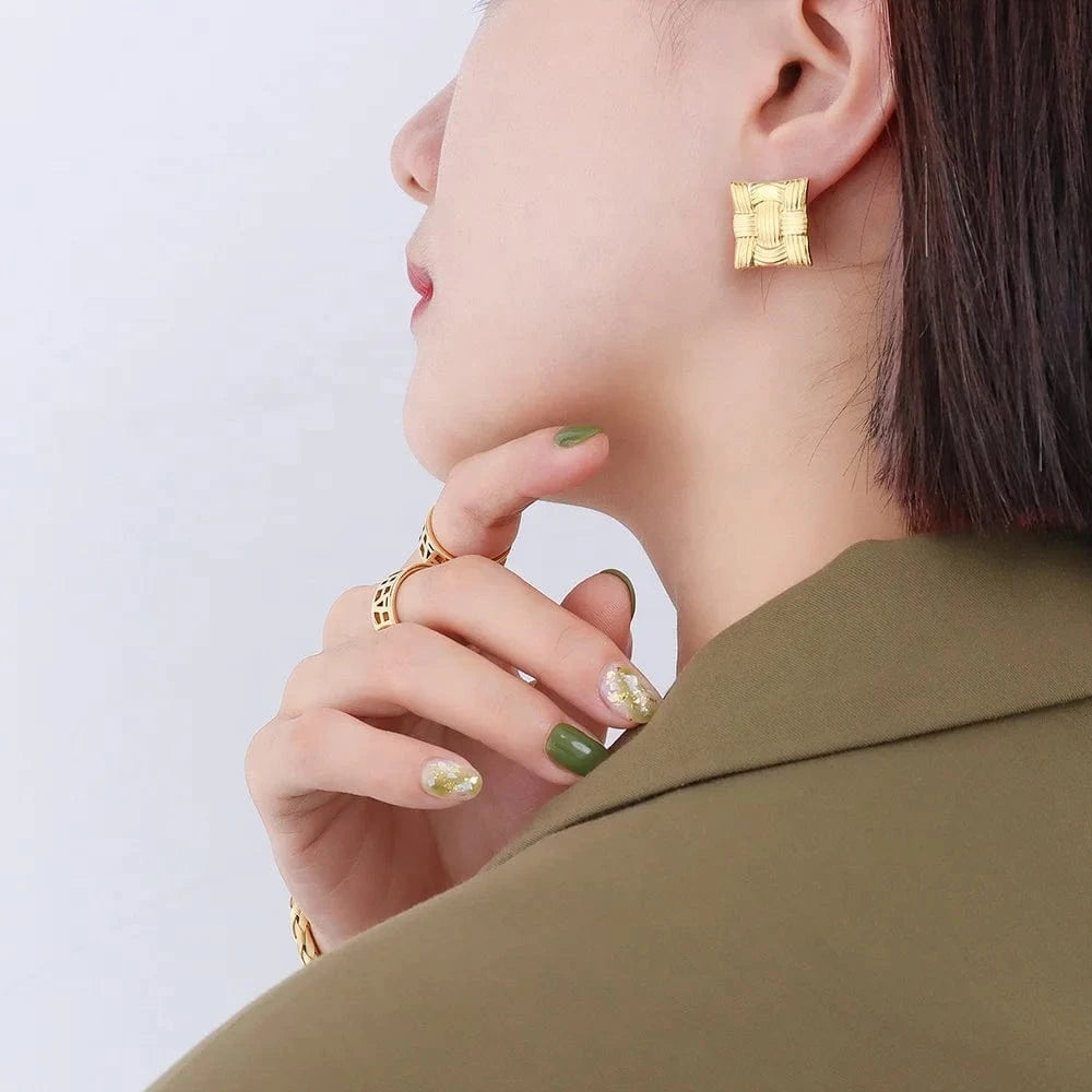 Hot Sale High Quality Square Geometric Earrings Simple Stainless Steel Stud Jewelry