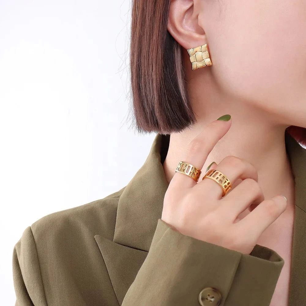 Hot Sale High Quality Square Geometric Earrings Simple Stainless Steel Stud Jewelry