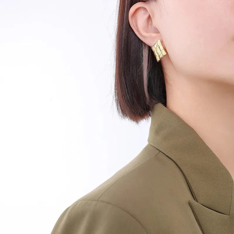 Hot Sale High Quality Square Geometric Earrings Simple Stainless Steel Stud Jewelry