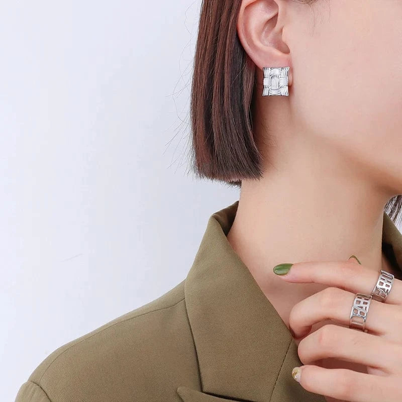 Hot Sale High Quality Square Geometric Earrings Simple Stainless Steel Stud Jewelry