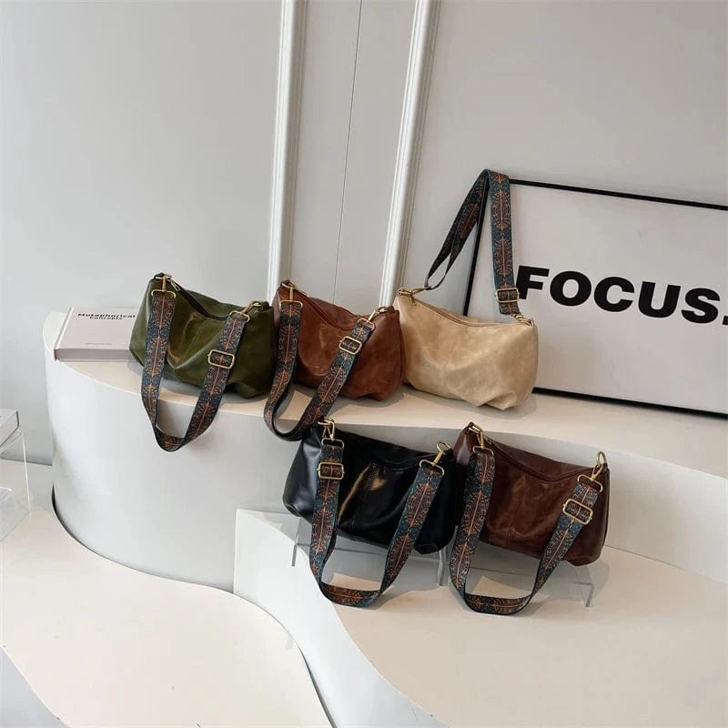 Hot Sale Luxury Hand Bags 2024 Young Lady Fashion Retro Handbags Ladies Designer Wide Shoulder Strip Purses For Females