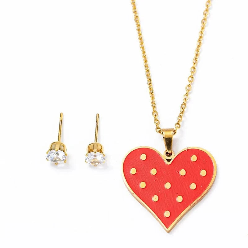 Hot Sale Red Fruit Strawberry Earrings And Necklace Set Stainless Steel Enamel Cherry Pendant Strawberry Necklace