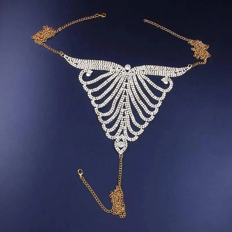 Hot Sale Sexy Body Chain Crystal Heart Thong Rhinestone Bikini Beach Panties Underwear Belly Chain Jewelry