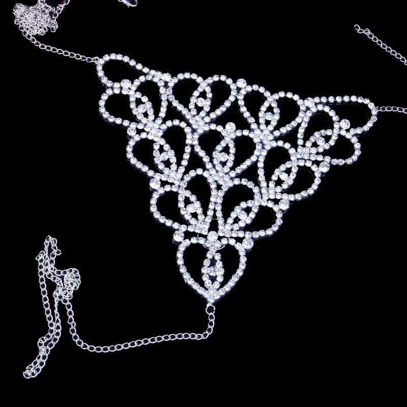 Hot Sale Sexy Body Chain Crystal Heart Thong Rhinestone Bikini Beach Panties Underwear Belly Chain Jewelry