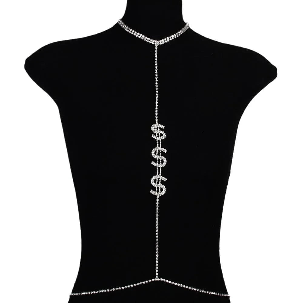 Hot Sale Sexy Dollar Symbol Rhinestone Chest Chain For Women Bikini Party Necklace Belly Body Chain Jewelry