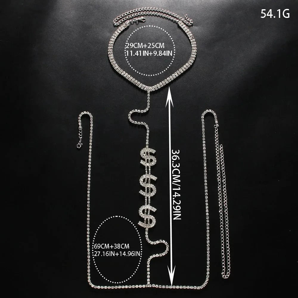 Hot Sale Sexy Dollar Symbol Rhinestone Chest Chain For Women Bikini Party Necklace Belly Body Chain Jewelry