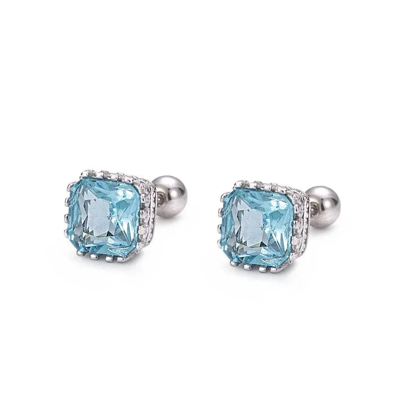 Hot Sale Simple Fashion Pure 925 Sterling Silver jewelry Colorful square Shaped Zircon Stud Earring For Women Girls Gifts