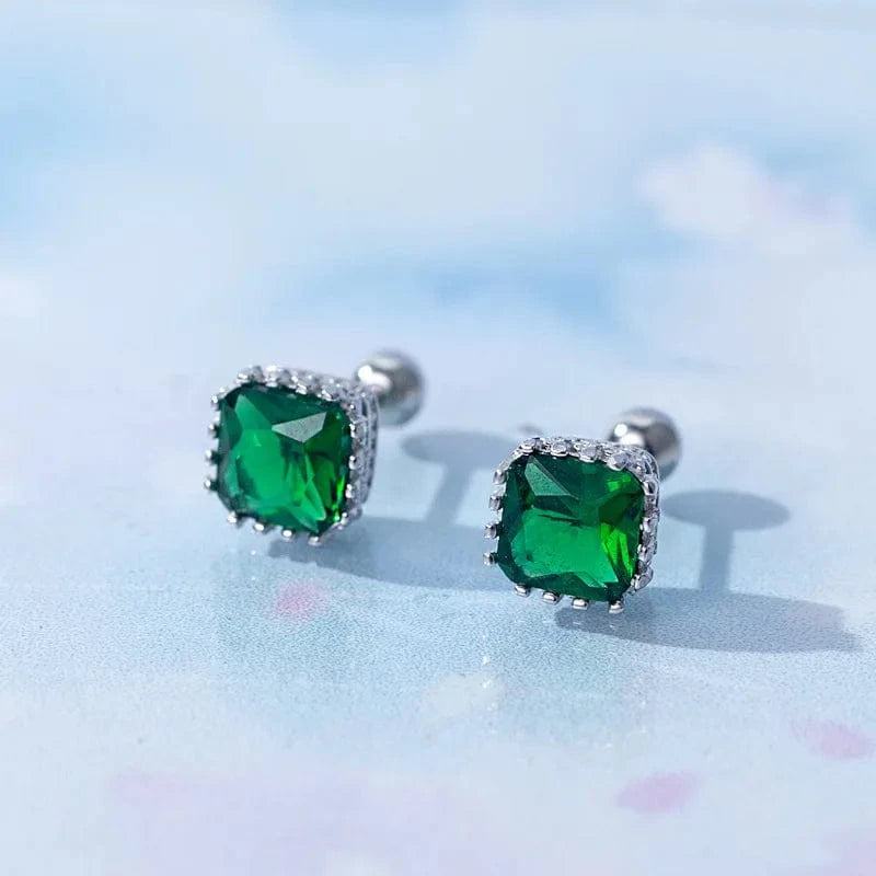 Hot Sale Simple Fashion Pure 925 Sterling Silver jewelry Colorful square Shaped Zircon Stud Earring For Women Girls Gifts
