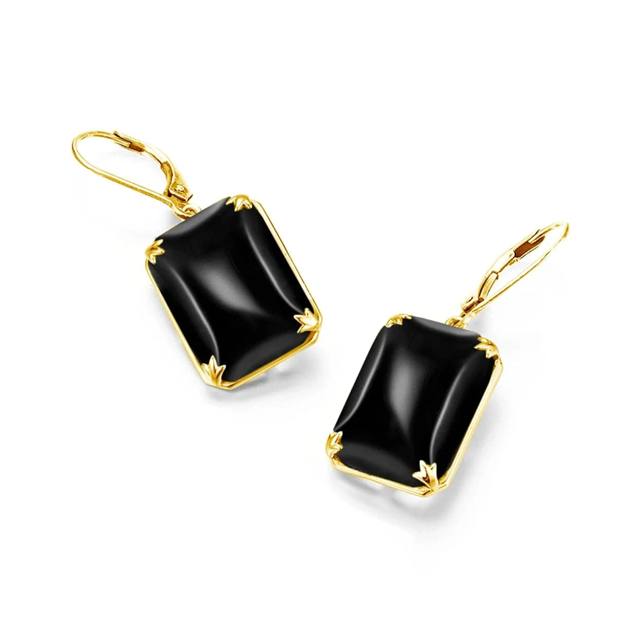 Hot Sale Vintage 18k Gold Plated Sterling Silver Rectangle Gemstone Black Onyx long earrings women jewelry