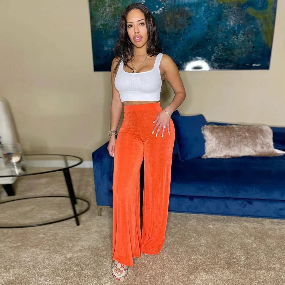 hot sale women's fashion casual Stylish Slim Fit Velvet High Waist Statement Flared Trousers women's pants & trousers