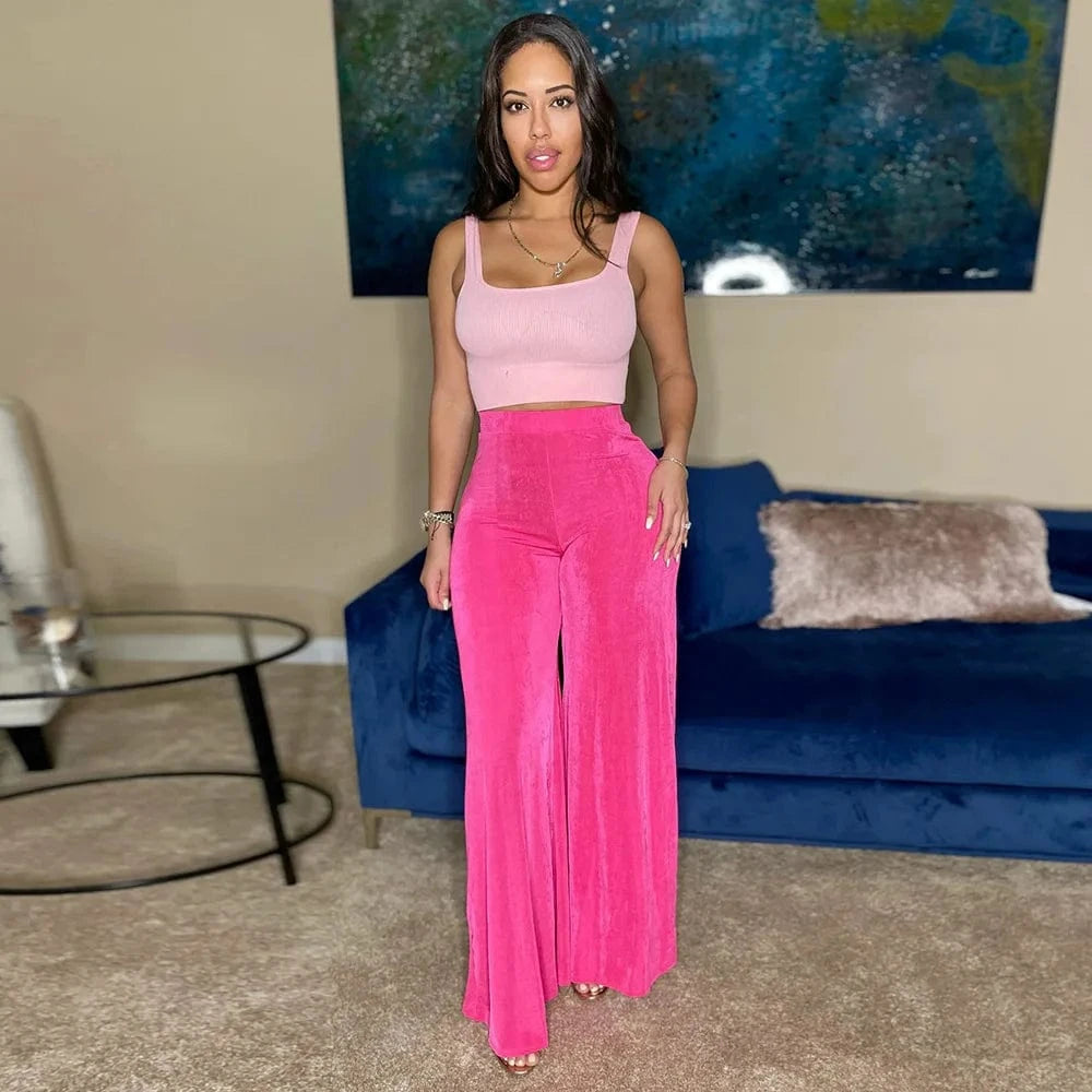 hot sale women's fashion casual Stylish Slim Fit Velvet High Waist Statement Flared Trousers women's pants & trousers