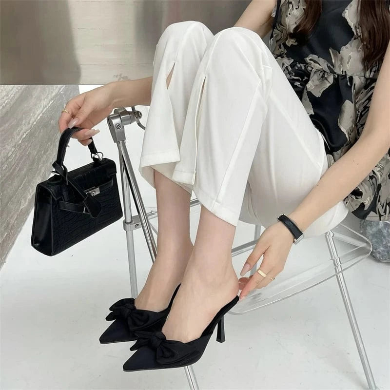 Hot sale women's sandals 2024 new fashion rhinestone bow stiletto high heel pointed female pumps