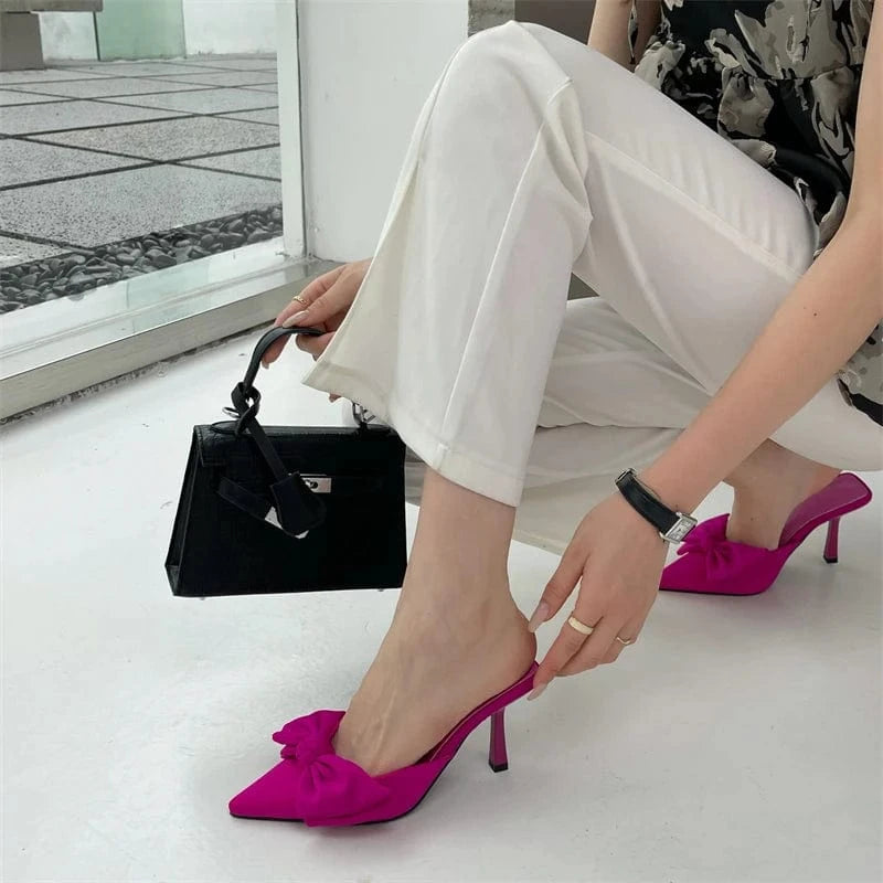 Hot sale women's sandals 2024 new fashion rhinestone bow stiletto high heel pointed female pumps