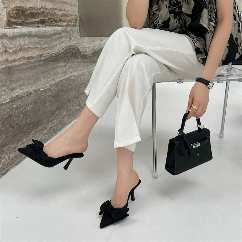 Hot sale women's sandals 2024 new fashion rhinestone bow stiletto high heel pointed female pumps