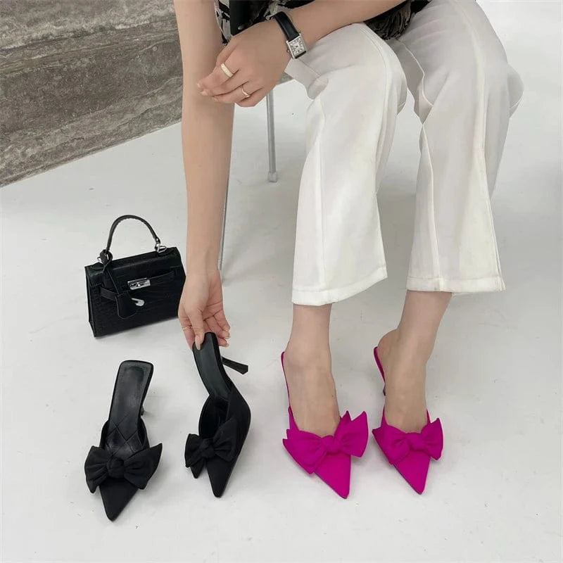 Hot sale women's sandals 2024 new fashion rhinestone bow stiletto high heel pointed female pumps