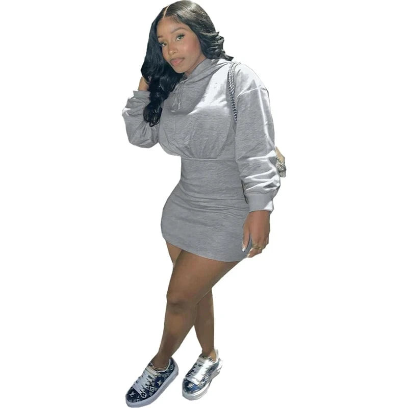 hot sale workwear cute 2024 spring collection modest women's casual cotton long sleeve hoodie bodycon mini dress for women