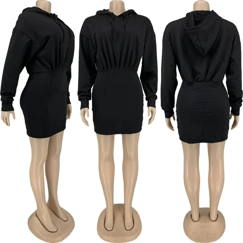 hot sale workwear cute 2024 spring collection modest women's casual cotton long sleeve hoodie bodycon mini dress for women