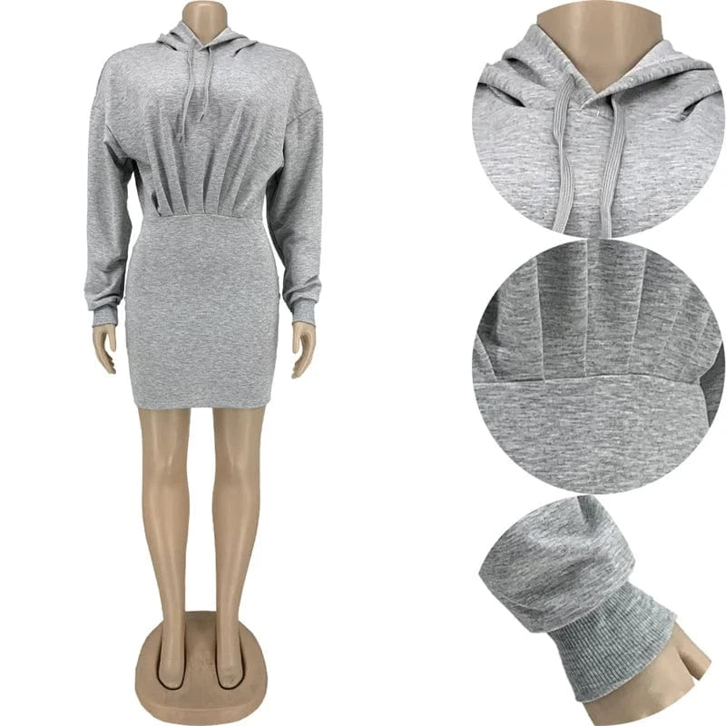 hot sale workwear cute 2024 spring collection modest women's casual cotton long sleeve hoodie bodycon mini dress for women