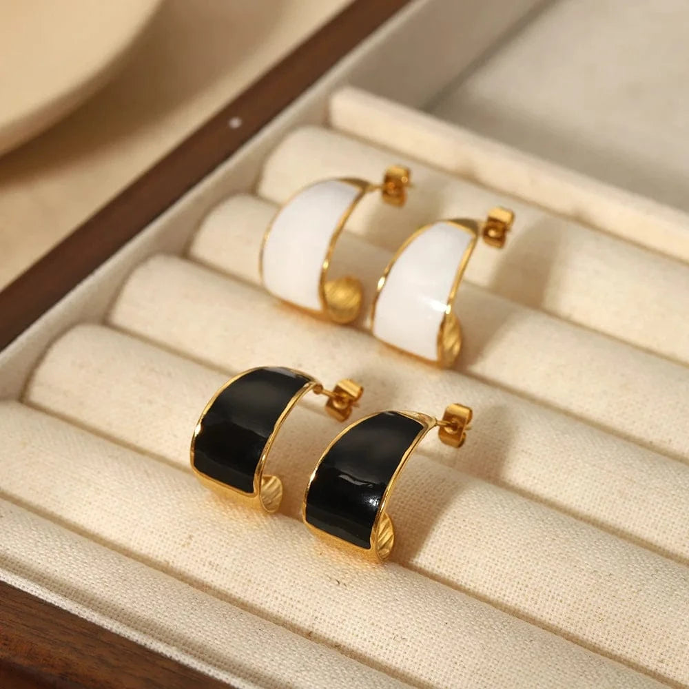 Hot sale18k Gold Plated Stainless Steel Geometric Enamel C Earrings Waterproof Women Drop Oil Stud Earing Jewelry wholesalers