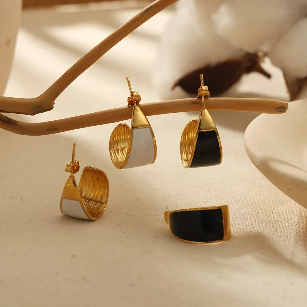 Hot sale18k Gold Plated Stainless Steel Geometric Enamel C Earrings Waterproof Women Drop Oil Stud Earing Jewelry wholesalers