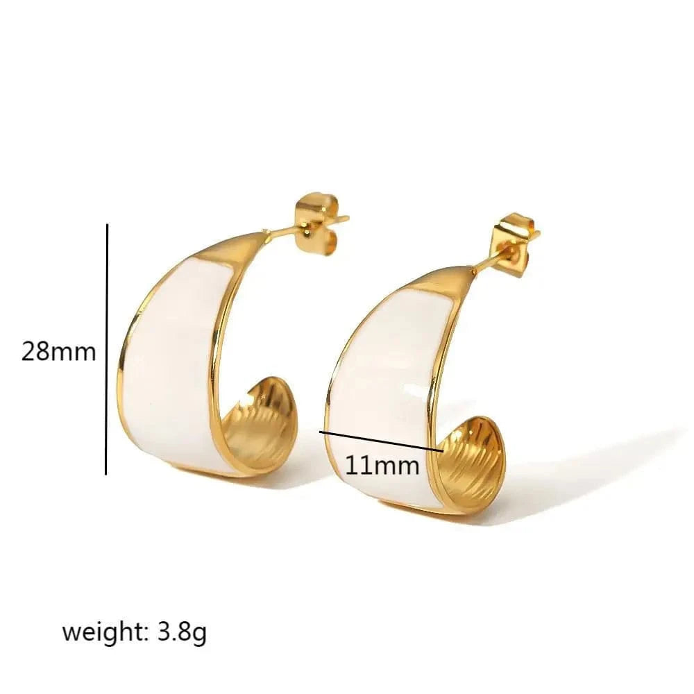 Hot sale18k Gold Plated Stainless Steel Geometric Enamel C Earrings Waterproof Women Drop Oil Stud Earing Jewelry wholesalers