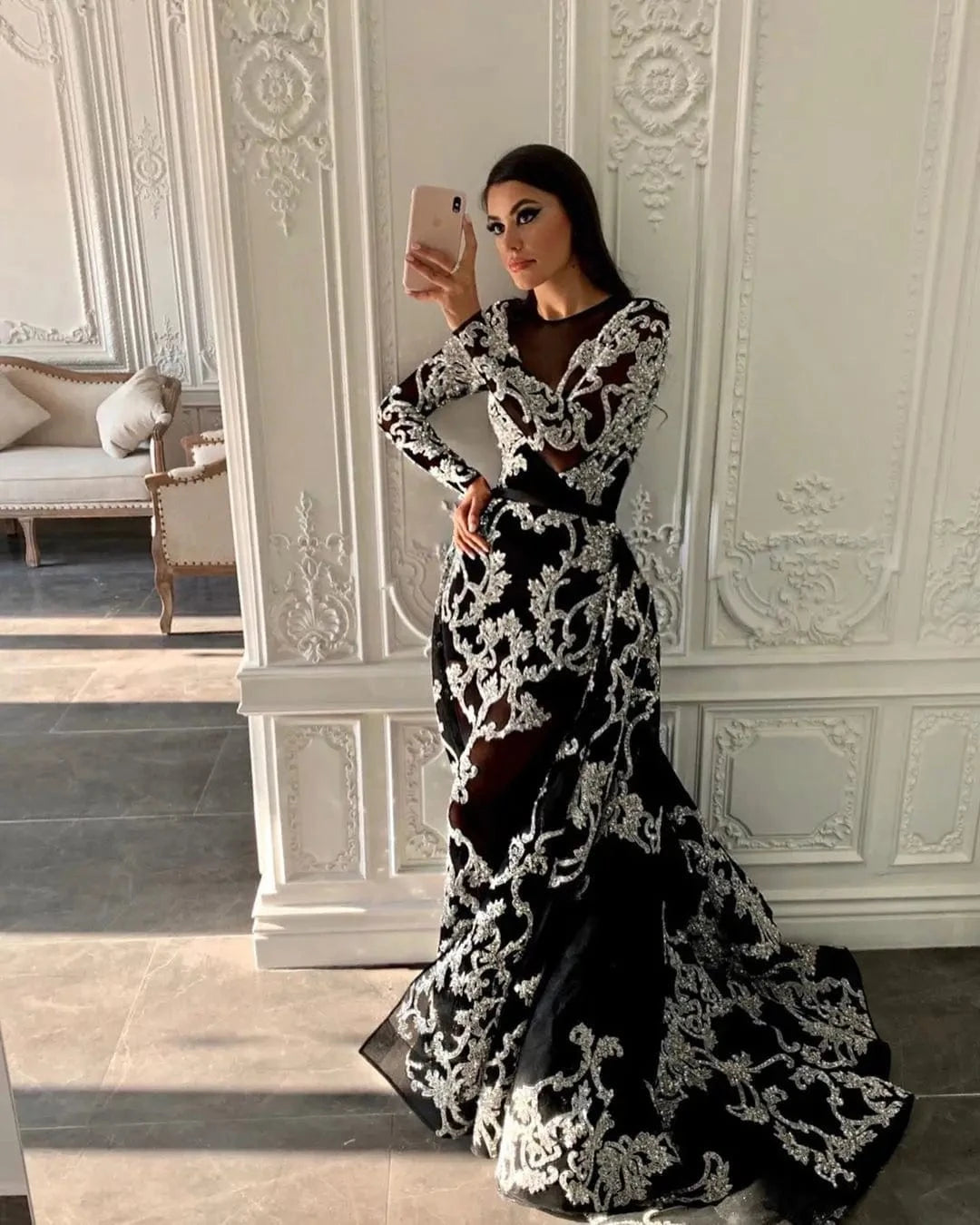 Hot Sales Graceful Lady Evening Dress Shiny Sexy Party Gown Embroidery Sequin Evening Dress