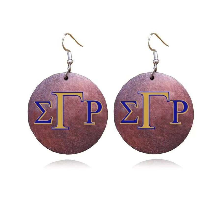 Hot sell Greek Sorority Sigma Gamma Rho letters SGR wood hoop earrings brown